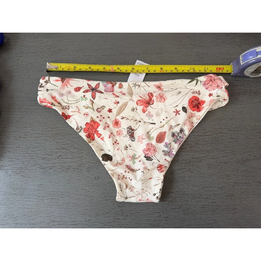 L*Space Floral Double Banded Bikini Bottom Cream Red XS Made in USA